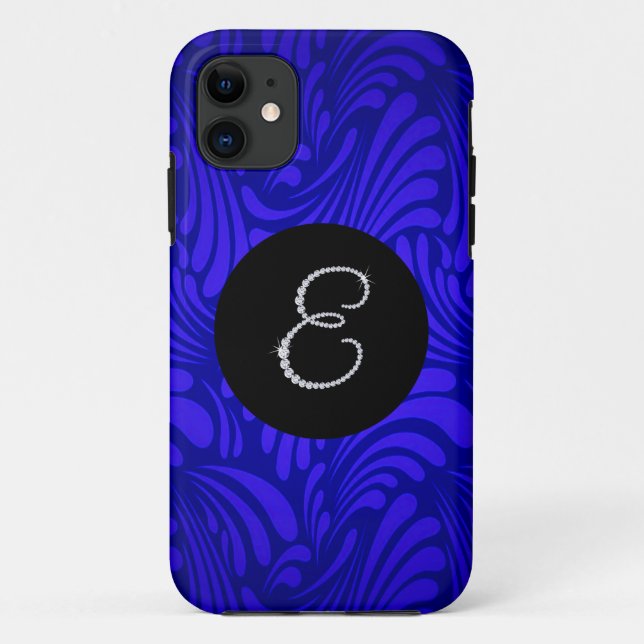 Coques Case-Mate iPhone Bling Monogramme Lettre E Fond Tourbillon Bleu (Dos)
