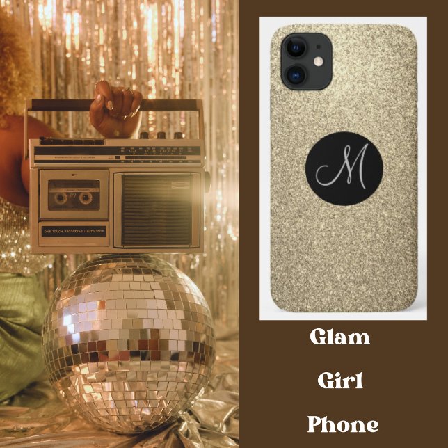 Coques Case-Mate iPhone Bling Monogramme Pailleté Or Élégant (Créateur téléchargé)