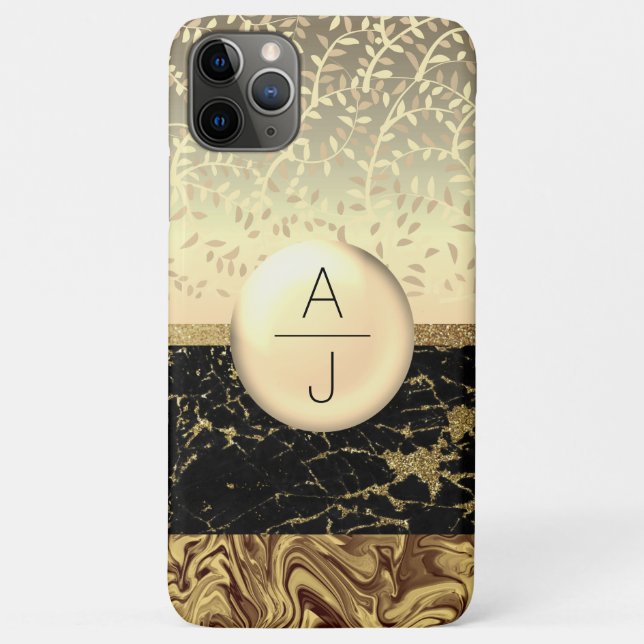 Coques Case-Mate iPhone Bling Or Paillettes et Initiales Noires (Dos)