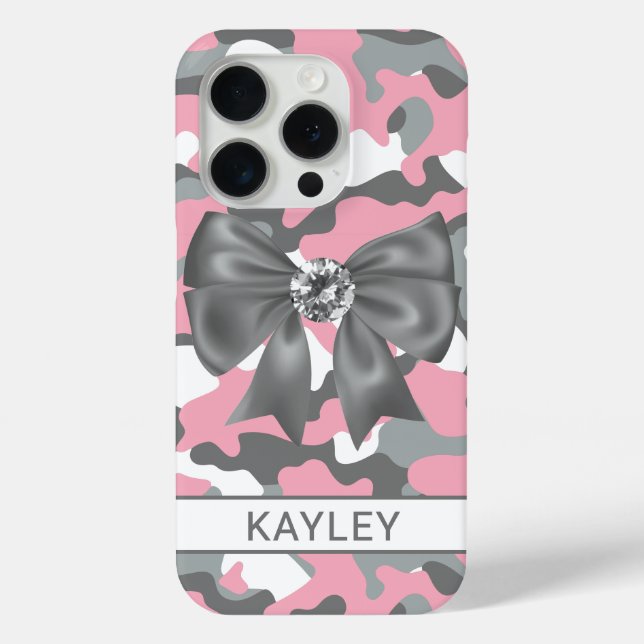 Coques Case-Mate iPhone Blingy Pink Gray Camouflage Personalized (Verso)