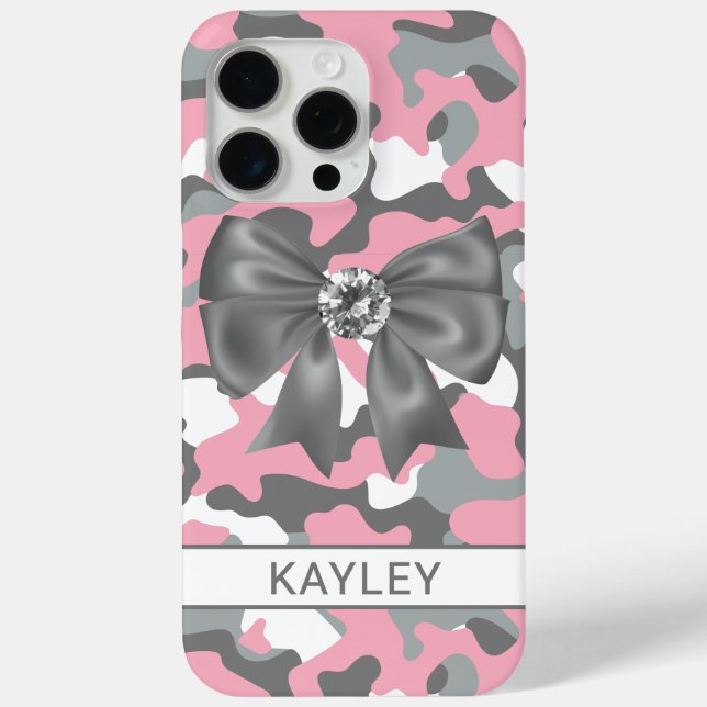 Coques Case-Mate iPhone Blingy Pink Gray Camouflage Personalized (Verso)