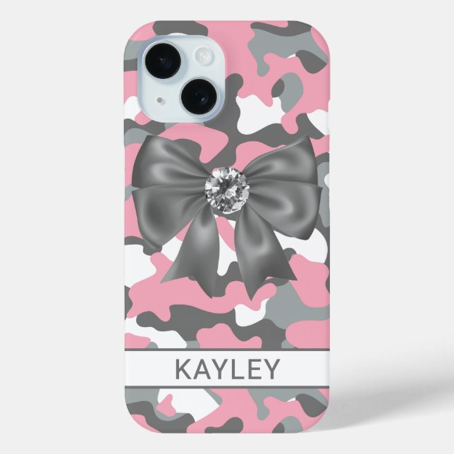 Coques Case-Mate iPhone Blingy Pink Gray Camouflage Personalized (Verso)