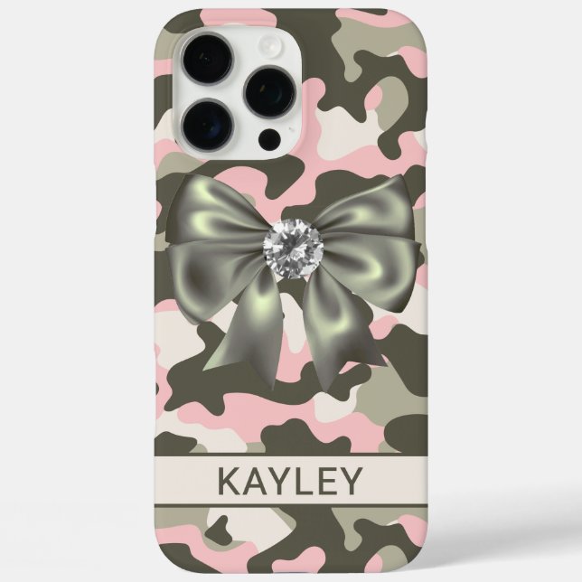 Coques Case-Mate iPhone Blingy Pink Green Camouflage Personalized (Verso)