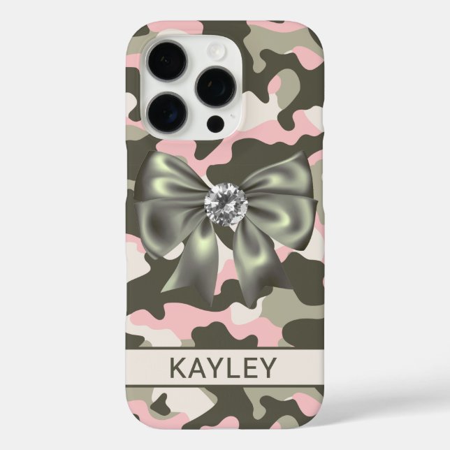 Coques Case-Mate iPhone Blingy Pink Green Camouflage Personalized (Verso)