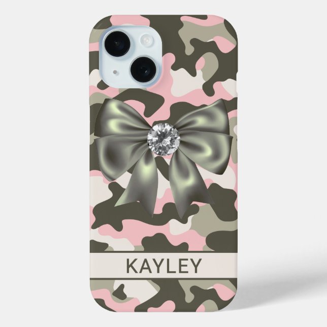 Coques Case-Mate iPhone Blingy Pink Green Camouflage Personalized (Verso)