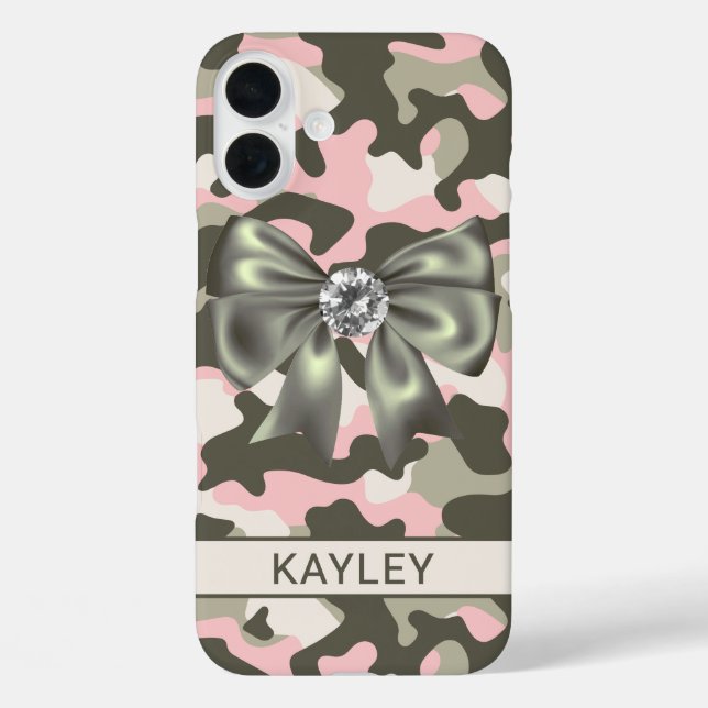 Coques Case-Mate iPhone Blingy Pink Green Camouflage Personalized (Verso)
