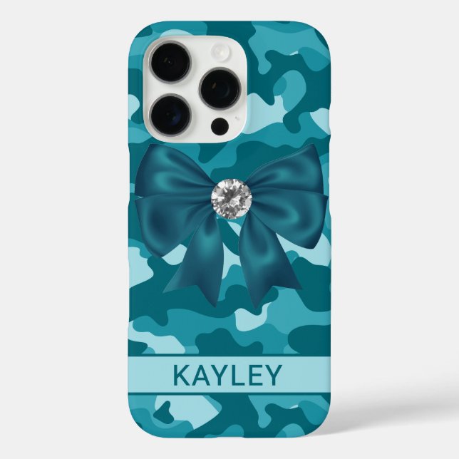 Coques Case-Mate iPhone Blingy Teal Camouflage Personalized (Verso)