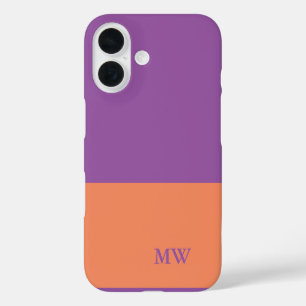 Coque Pour iPhone 16 Bloc couleur monogramme violet et orange