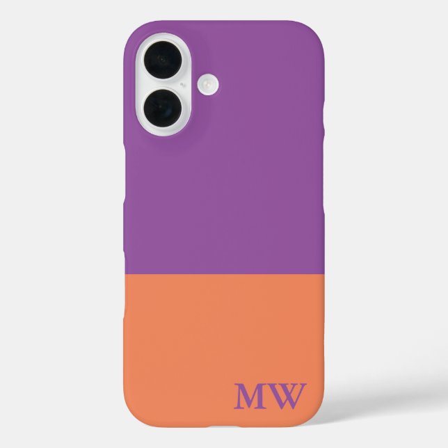 Coques Case-Mate iPhone Bloc couleur monogramme violet et orange (Verso)