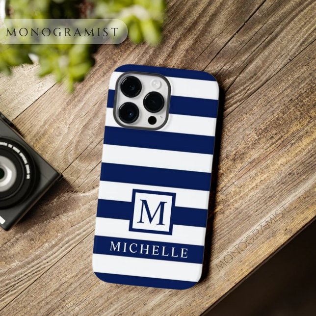 Coques Case-Mate iPhone Bloc de couleur blanc bleu foncé personnalisable (Customizable Dark Navy Blue White Color block Case-Mate iPhone Case)
