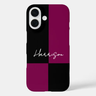 Coque Pour iPhone 16 Bloc de couleur bordeaux noir Nom personnalisé min