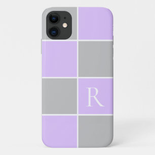 Case-Mate iPhone Case Bloc de couleur carré moderne lilas, gris monogram