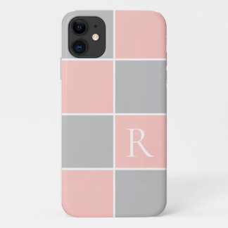 Case-Mate iPhone Case Bloc de couleur carré moderne rose et gris monogra