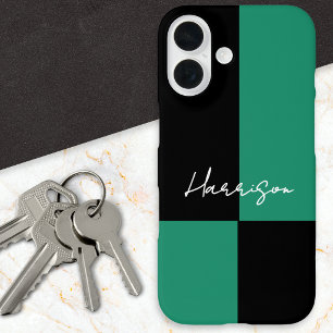 Coque Pour iPhone 16 Bloc de couleur élégant vert noir personnalisé