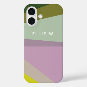 Coque Pour iPhone 16 Bloc de couleur géométrique Lilac Green Personnali