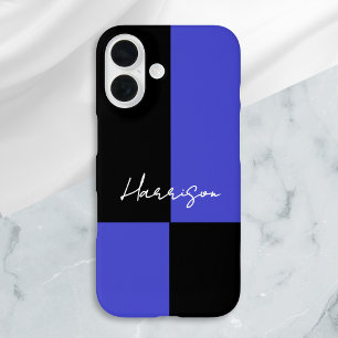 Coque Pour iPhone 16 Bloc de couleur gras bleu et noir personnalisé