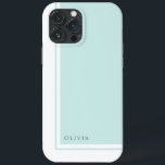 Case-Mate iPhone Case Bloc de couleur minimaliste simple et élégant avec<br><div class="desc">Pour un look épuré qui traduit un sens de l'élégance et le style minimaliste classique ce design moderne bloc de couleur en aquamarine claire et blanc a un texte modèle à personnaliser avec votre nom dans le coin inférieur gauche. Beaucoup de produits correspondants sont disponibles dans cette conception pour coordonner...</div>