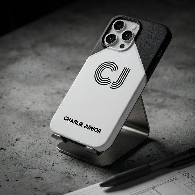 Coques Case-Mate iPhone Bloc de couleur noir et blanc rétro monogrammé (Créateur téléchargé)