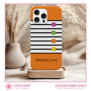 Coque Case-Mate iPhone Bloc de couleur orange avec monogramme à rayures n