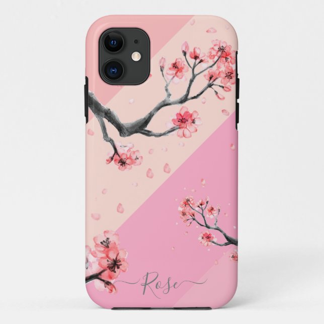 Coques Case-Mate iPhone Bloc de couleur rose avec fleur de cerisier (Dos)