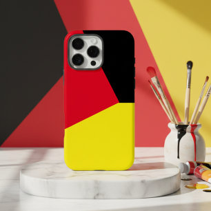 Coque iPhone 16 Pro Max Bloc de couleur simple rouge et jaune en noir