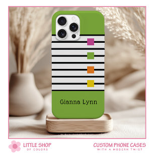 Coque Case-Mate iPhone Bloc de couleur verte avec monogramme à rayures no