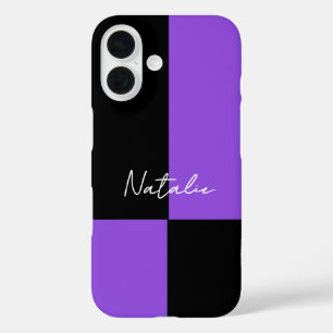 Coque Pour iPhone 16 Bloc de couleur violet et noir minimaliste personn