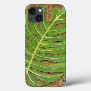 iPhone 13 Case Block Print Palm on Wicker Background