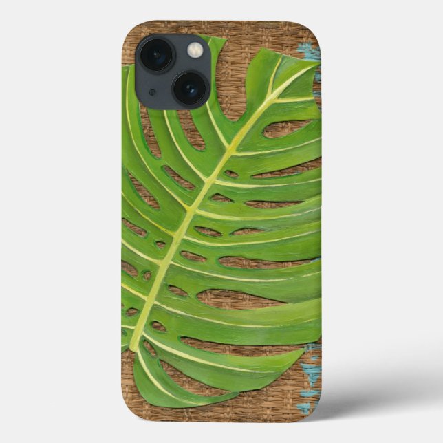 Coques Case-Mate iPhone Block Print Palm on Wicker Background (Verso)