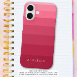 Coque Pour iPhone 16 Blocs couleur Magenta rose Nom monochromatique<br><div class="desc">Chic, monochromatique simple blocs de couleur ou rayures dans les tons magenta à rose ombre et personnalisées avec un nom, monogramme ou votre texte personnalisé dans votre choix de styles de police. OPTIONS : L'exemple est présenté dans le modèle iPhone 14 et dans le style coque Barely There, les autres...</div>