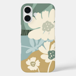 Coque Pour iPhone 16 Blocs de couleurs Cosmos Fleurs Silhouettes Modern
