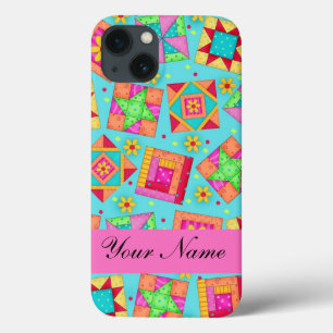 iPhone 13 Case Blocs de patchwork de surfaces composées turquoise