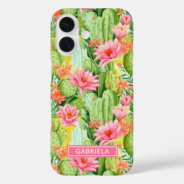 Coques Case-Mate iPhone Blooming Watercolor Cacti Personalized (Verso)