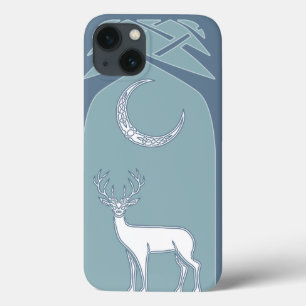 iPhone 13 Coque Blue And White Deer In The Forest Celtic Art