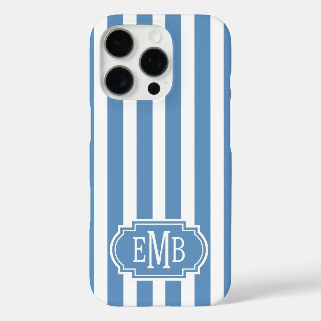 Coques Case-Mate iPhone Blue and White Monogrammed Stripes (Verso)