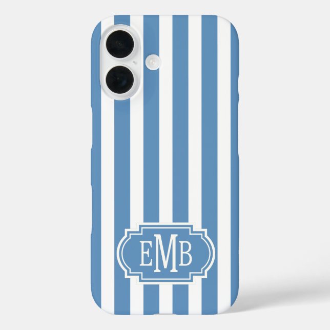 Coques Case-Mate iPhone Blue and White Monogrammed Stripes (Verso)