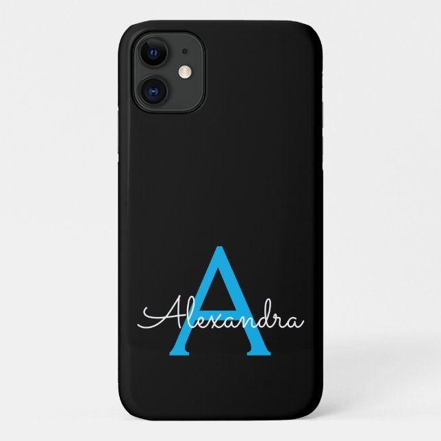 Coques Case-Mate iPhone Blue Black Girl Script Monogramme Nom Moderne (Dos)