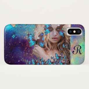ETUI iPhone Case-Mate BLUE BUTTERFLY WITH GREEN GOLD SPARKLES