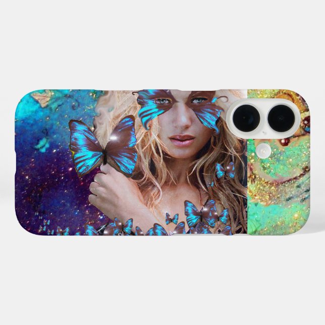 COQUES Case-Mate iPhone BLUE BUTTERFLY WITH GREEN GOLD SPARKLES (Verso (horizontal))