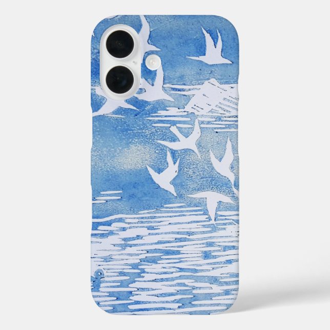 Coques Case-Mate iPhone Blue Coast Birds Moderne Aquarelle Art (Verso)