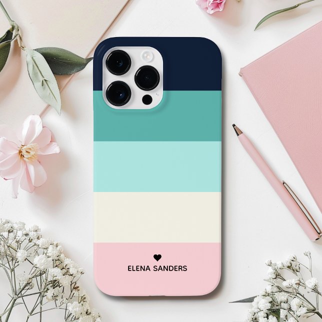 Coques Case-Mate iPhone Blue Cream Stripes Modern for Her (Créateur téléchargé)
