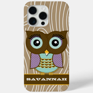 Coque iPhone 15 Pro Max Blue Eyes Owl Wood Grain Zig Zag Choisir les coule