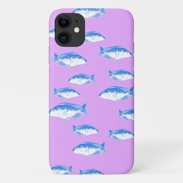 Coques Case-Mate iPhone Blue fish on lilac (Dos)