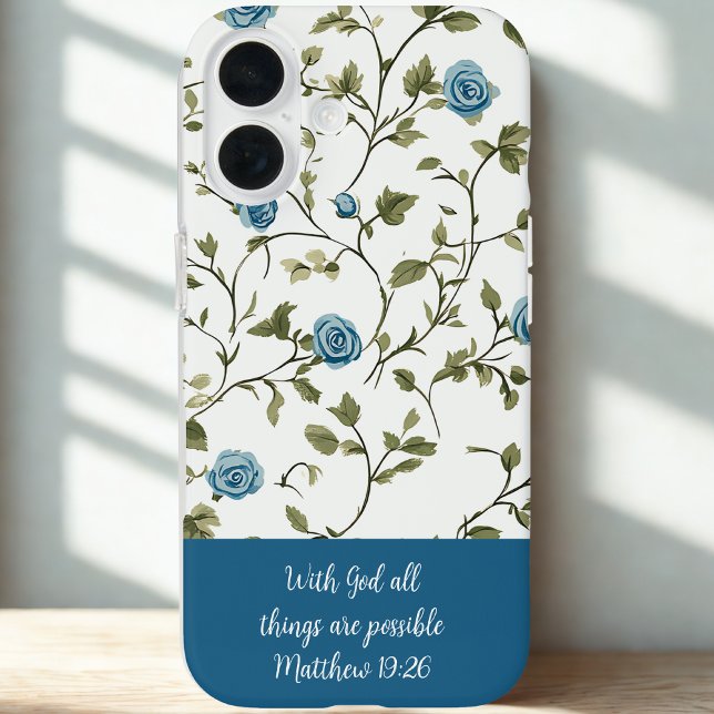 Coques Case-Mate iPhone Blue Floral Bible Verse (Créateur téléchargé)
