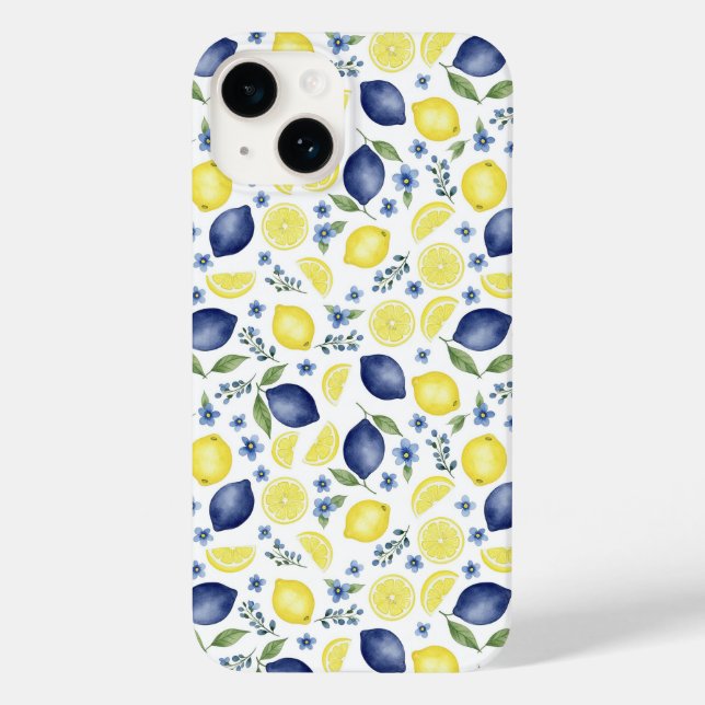 Coques Case-Mate iPhone Blue French Country Lemon Pattern (Verso)