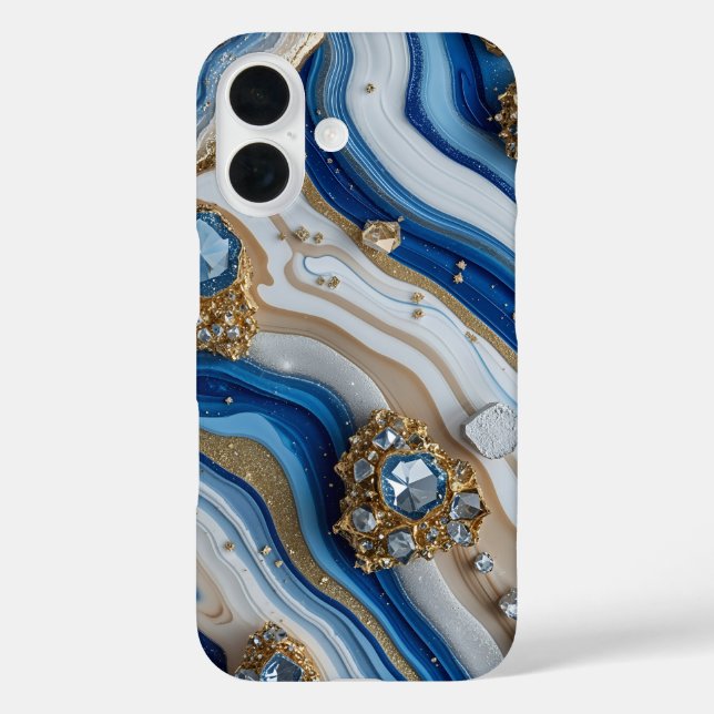 Coques Case-Mate iPhone Blue Geode Gemstone with Gold Crystals – Luxury (Verso)