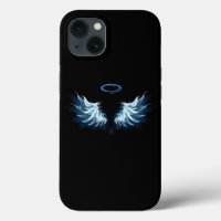 Blue Glowing Angel Wings on black background