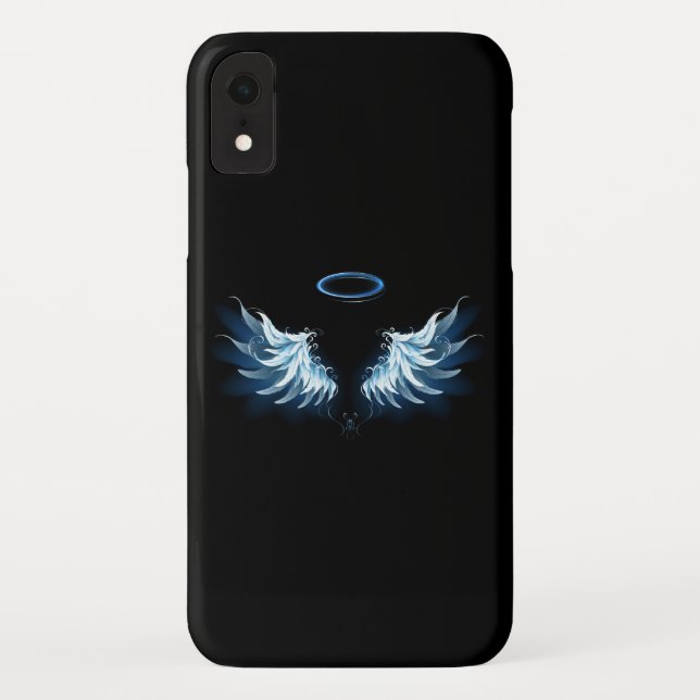 Coques Case-Mate iPhone Blue Glowing Angel Wings on black background (Dos)