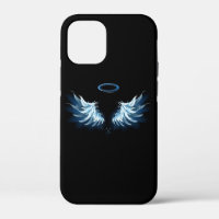 Blue Glowing Angel Wings on black background