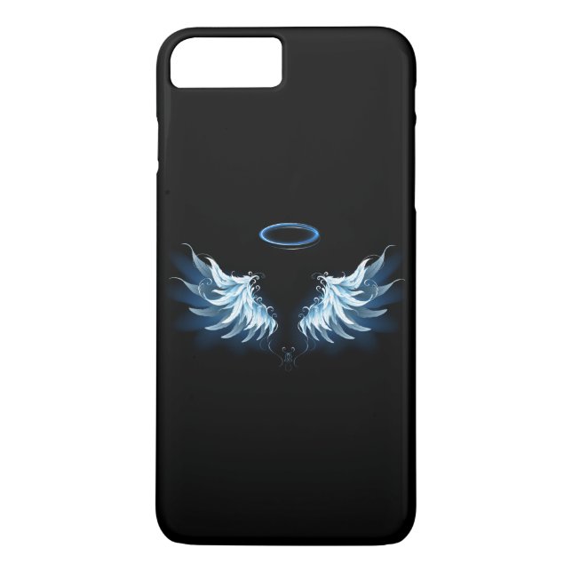 Coques Case-Mate iPhone Blue Glowing Angel Wings on black background (Dos)